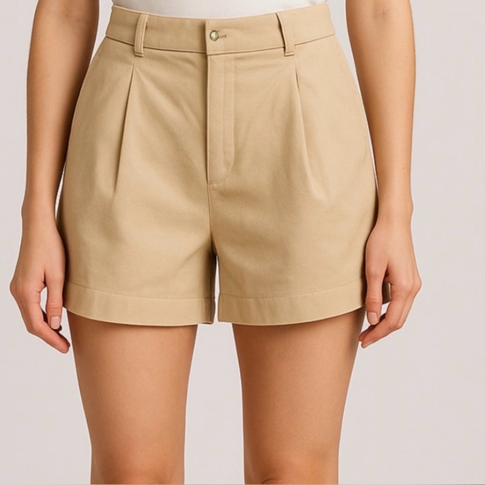 MNG Mango Beige Pleated Shorts women’s Size 38 (US 6)(A175)”